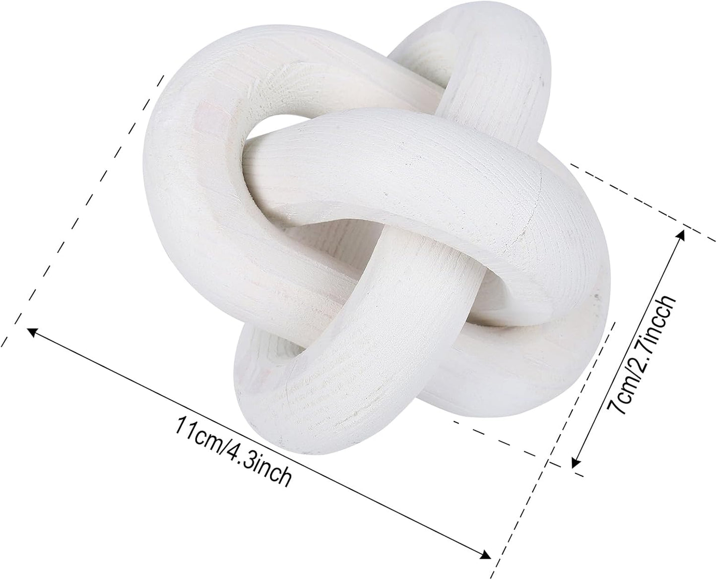 Wood Knot Decor Hand Carved Modern Boho Decorative Wood Knot Small 3-Link Decorative Wood / White