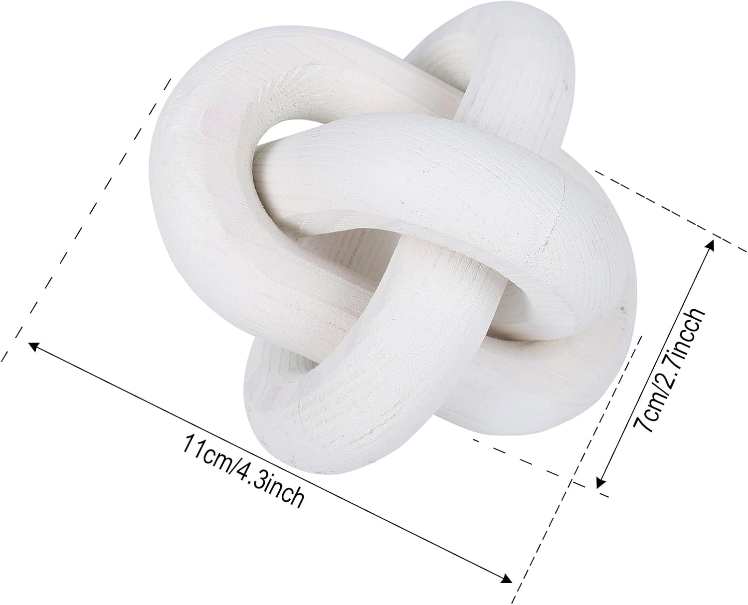 Wood Knot Decor Hand Carved Modern Boho Decorative Wood Knot Small 3-Link Decorative Wood / White