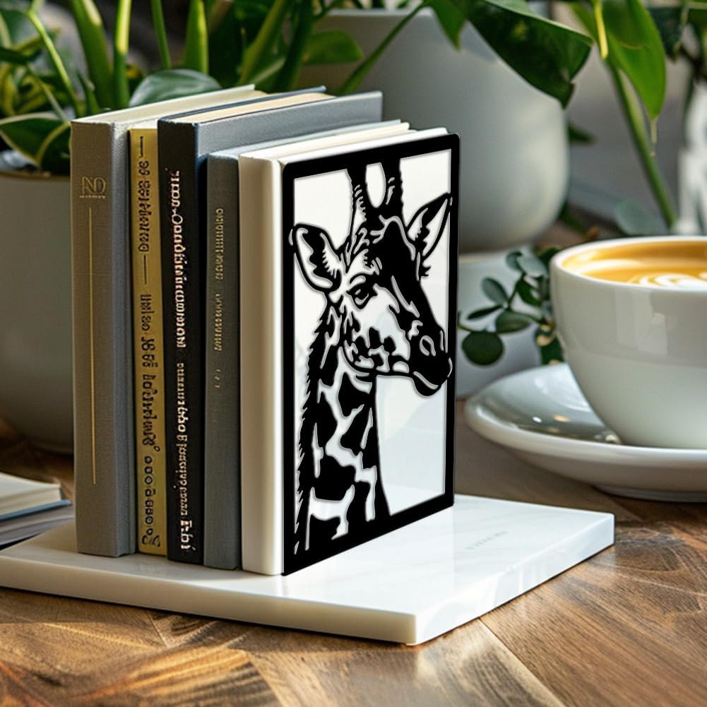 Metal Bookends / Modern Decorative Heavy Duty Study Book Ends Stoppers / Giraffe