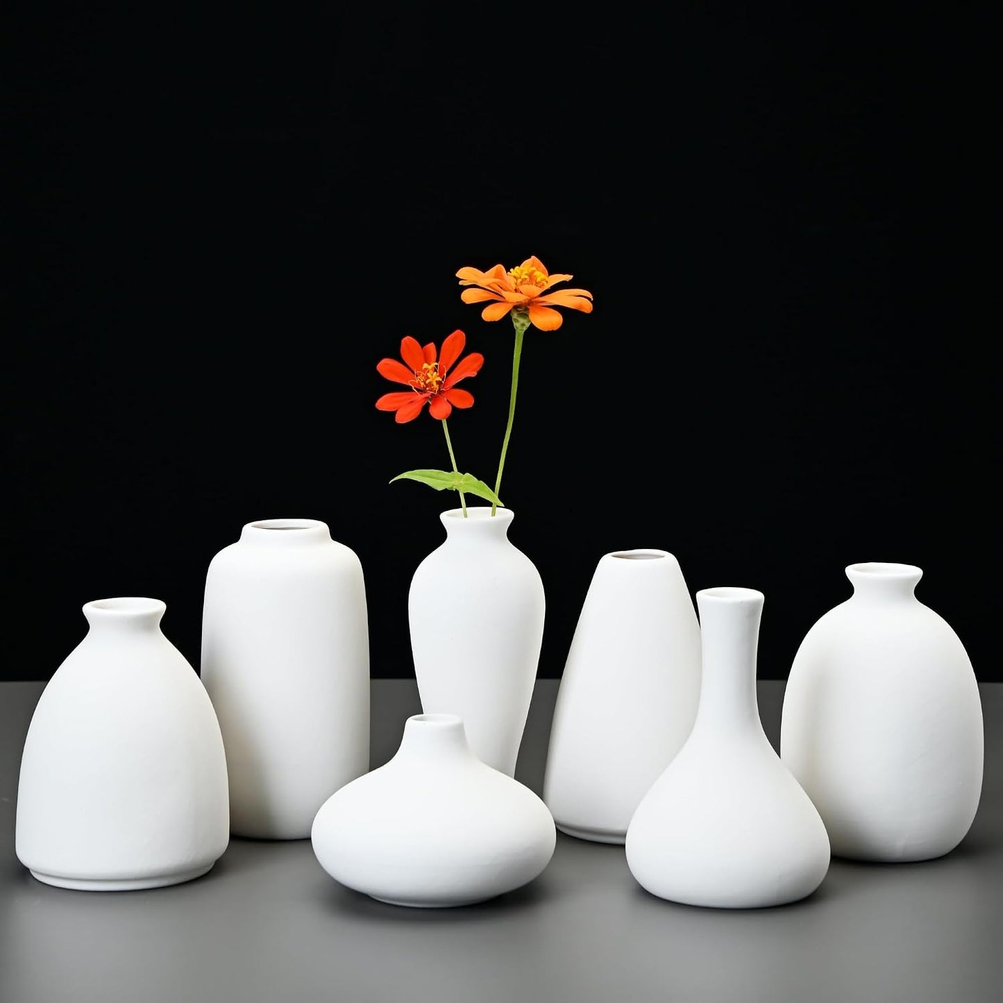 Ceramic Bud Vases for Pampas Grass Flowers / White / Set of 9
