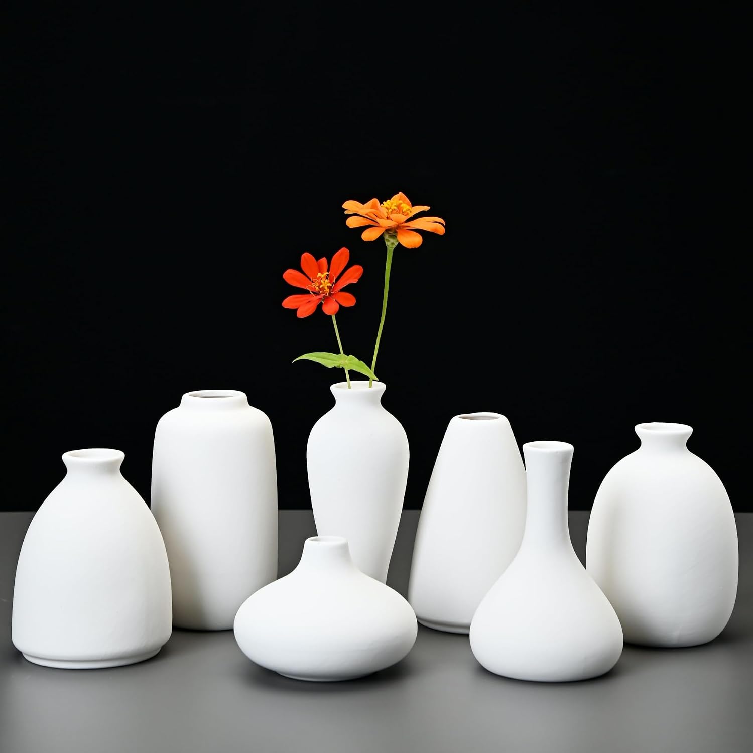 Ceramic Bud Vases for Pampas Grass Flowers / White / Set of 9