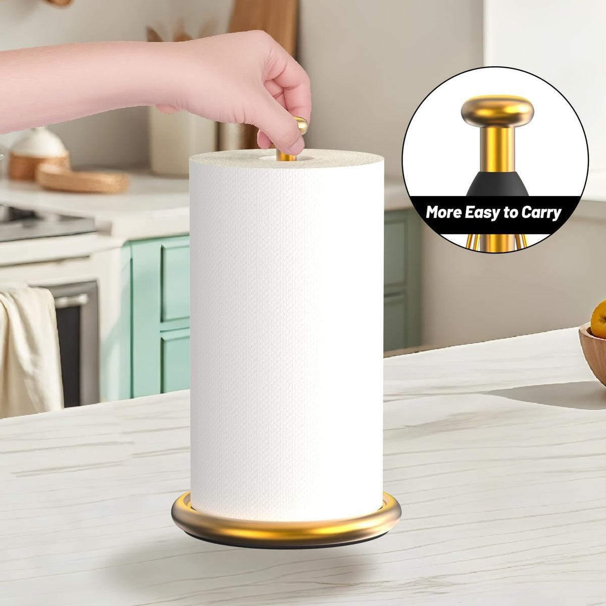 VEHHE Paper Towel Holder Countertop with Weighted Base, One-Hand Tear | Freestanding Design | Brushed Gold Finish
