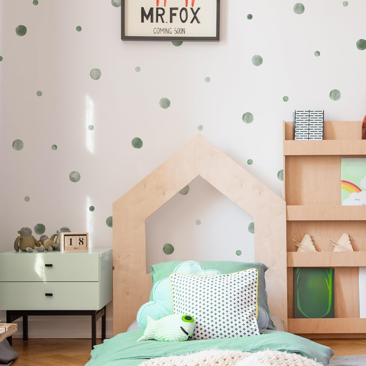 Boho Rainbow Dots Wall Stickers / Green Watercolour Polka Dot Wall Stickers / Set of 330