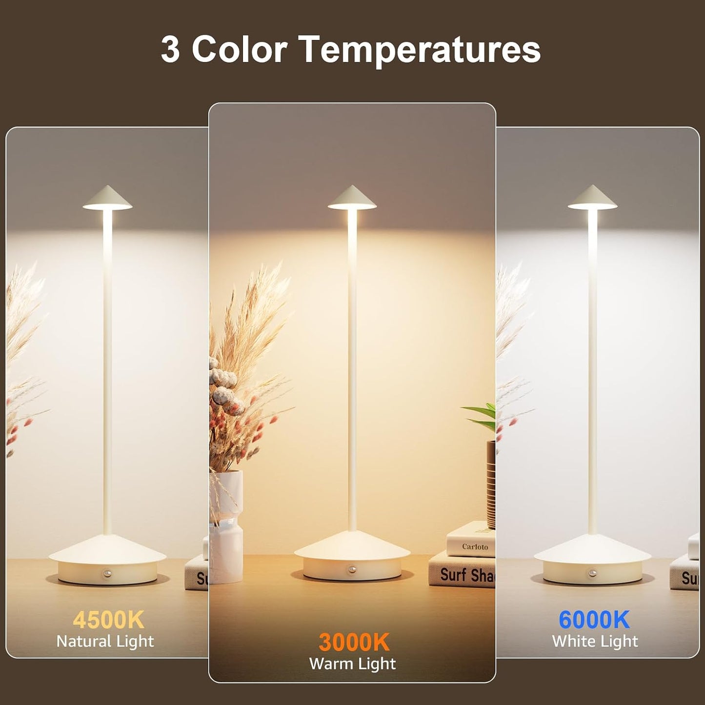 Cordless LED Table Lamps,Portable Battery Desk Lamp,2 Pack,Beige | 6000mAh Rechargeable,3000K/4500K/6000K Touch