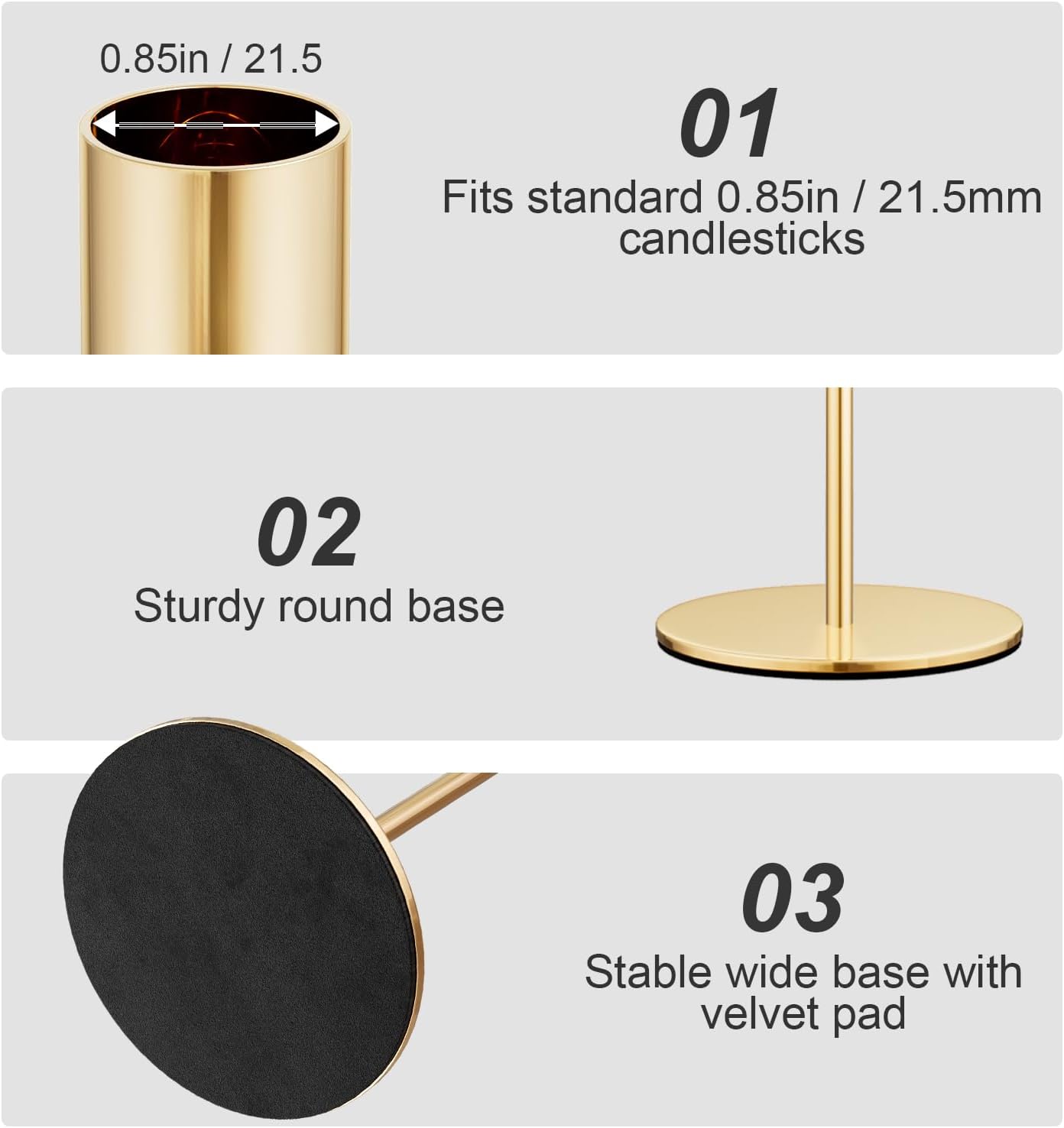 zeochyni Set of 24 French Gold Taper Candle Holder Bulks for Wedding, Party | Tall Metal Candlestick Holders with