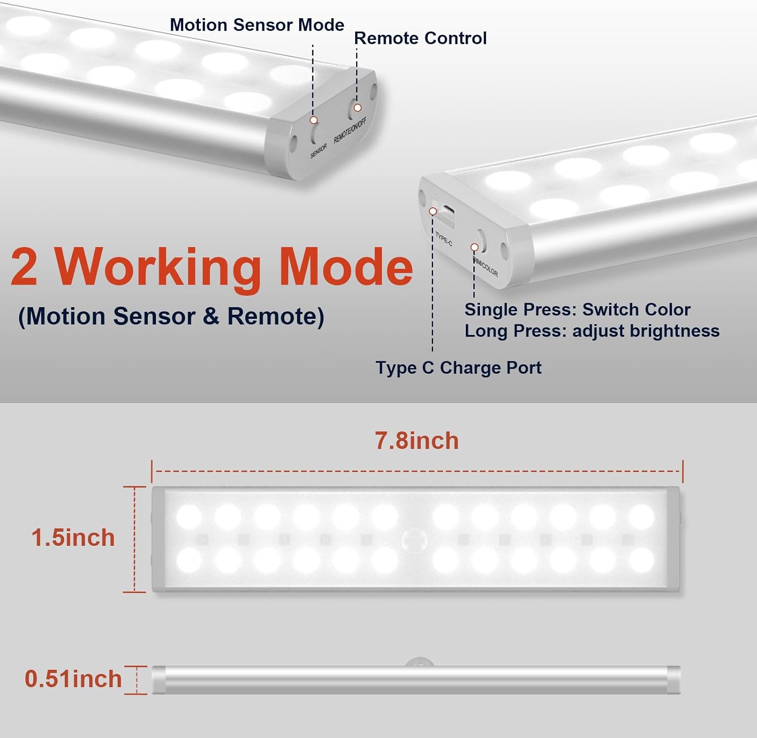 Under Cabinet Lights, Rechargeable Motion Sensor Light, 6 Pcs | 15 Colors, 58-LED Wireless Cabinet Lighting, Dimmable