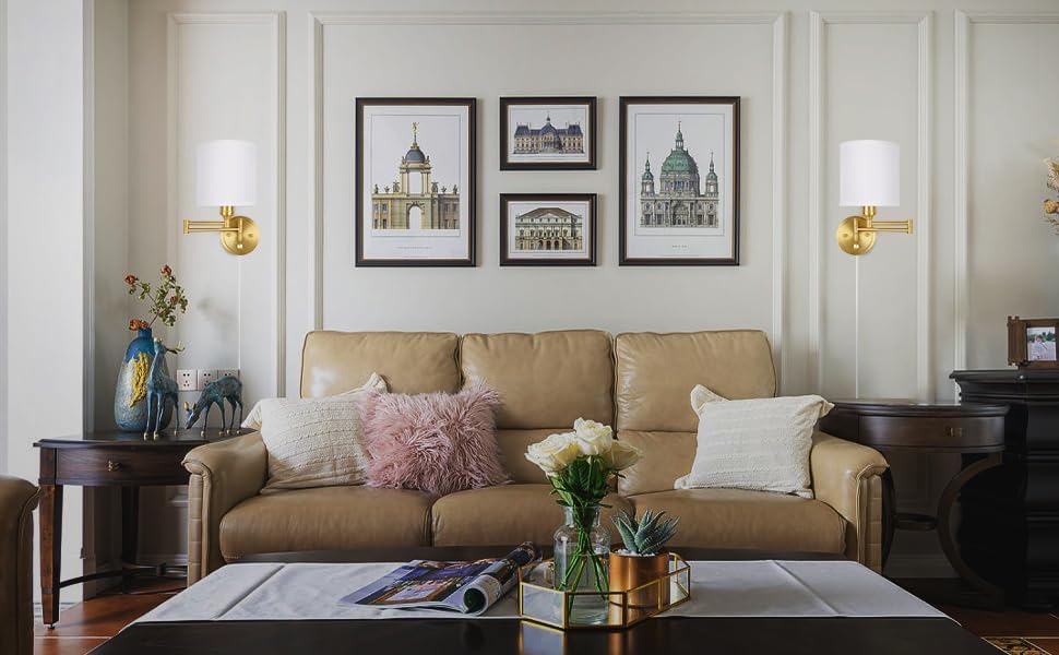 Plug in Wall Sconces with Remote Control, Dimming 10%-100% & Adjustable Colors 2700K-6500K, Hardwire or Plug-in, Swing
