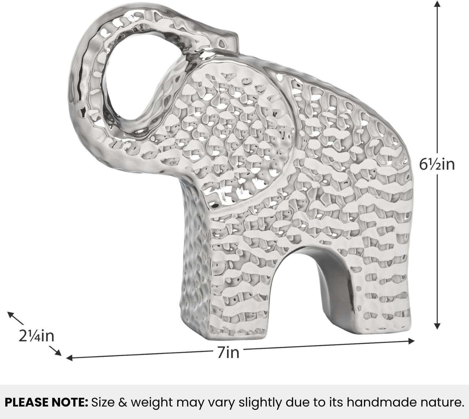 Chrome Ceramic Elephant Figurine / 6.5 Inch / Silver