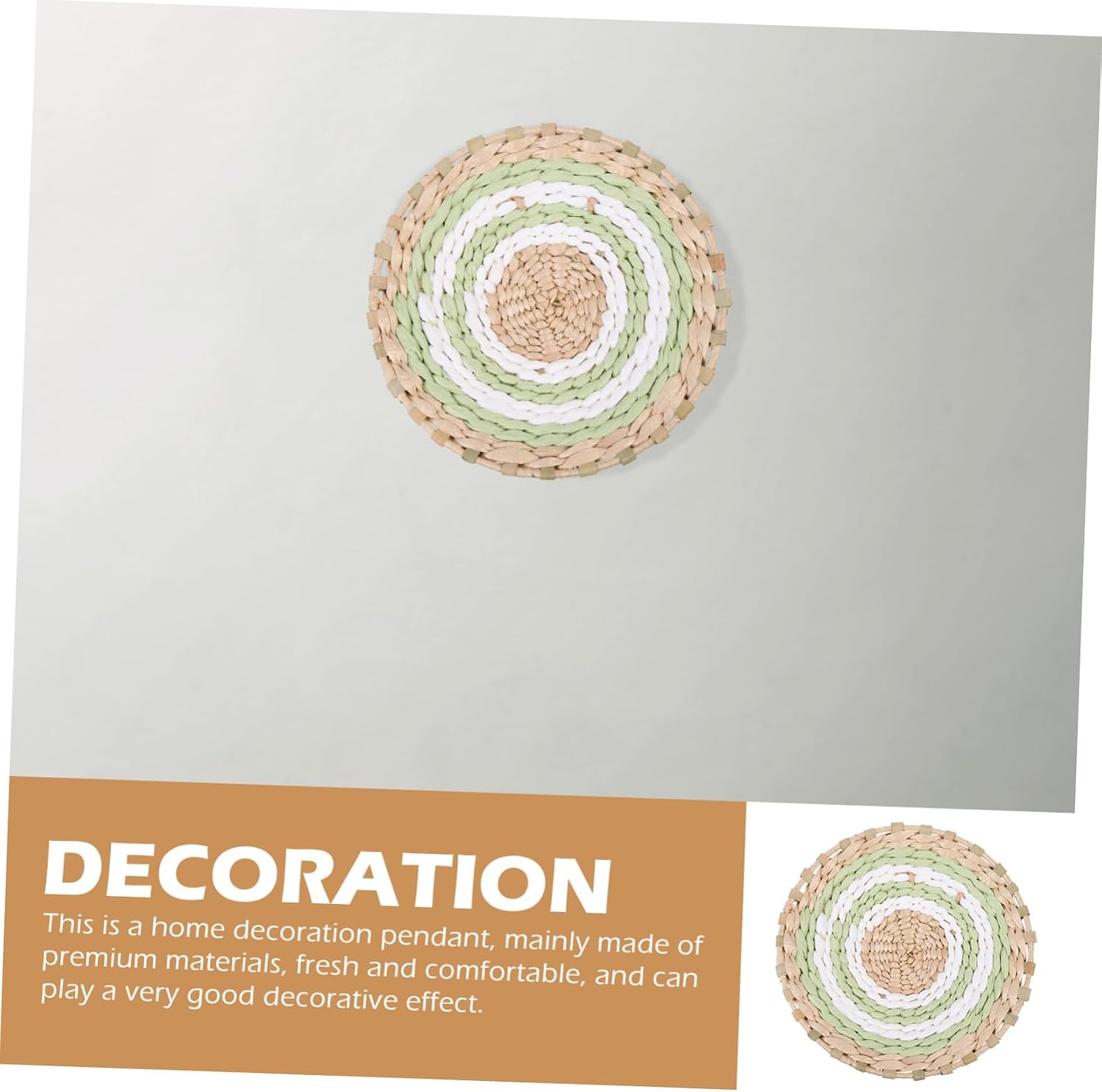 Woven Straw Wall Hanging Pendant / Natural / 7.79 x 7.79 x 1.57