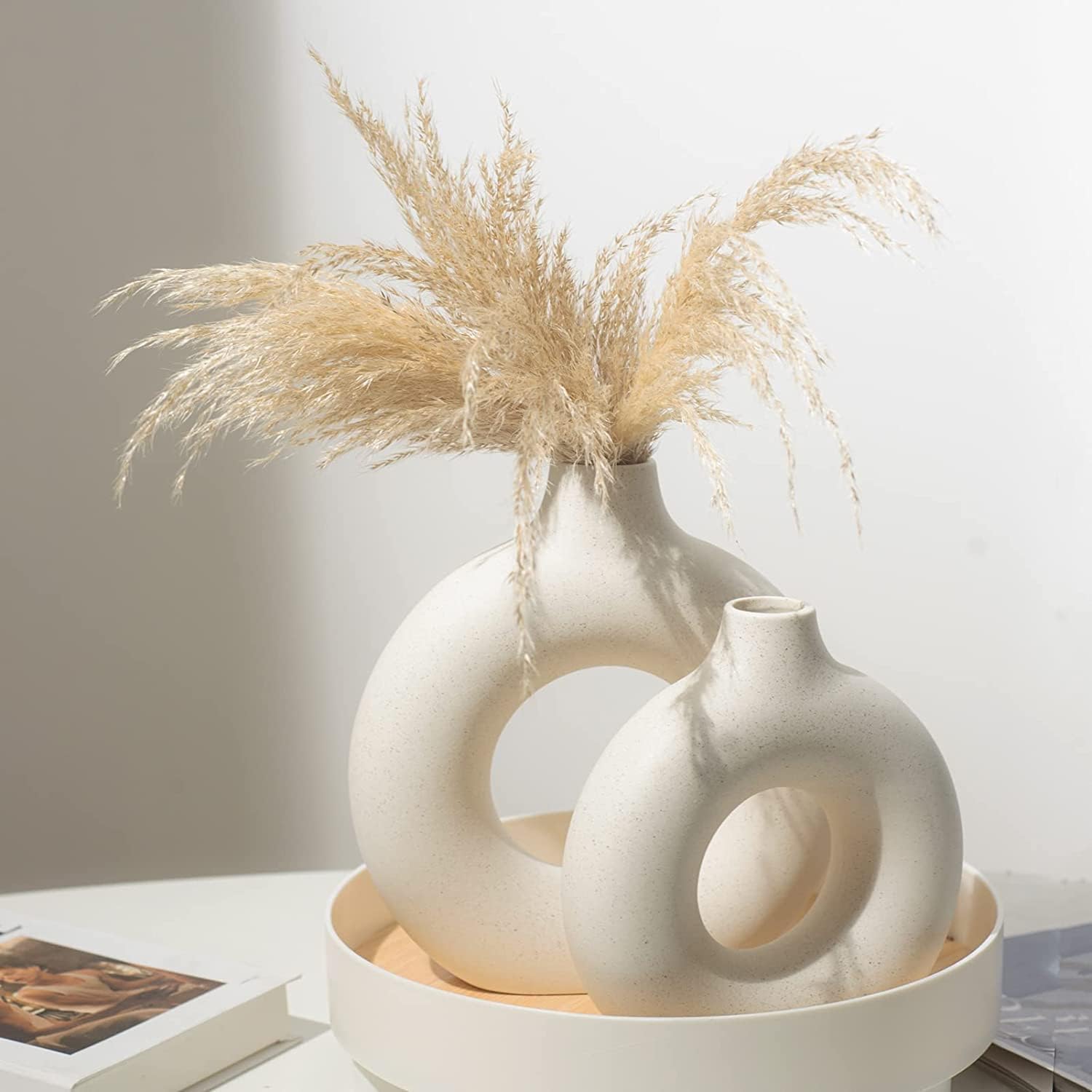 Round Matte Boho Vase for Decor / White / Small + Big
