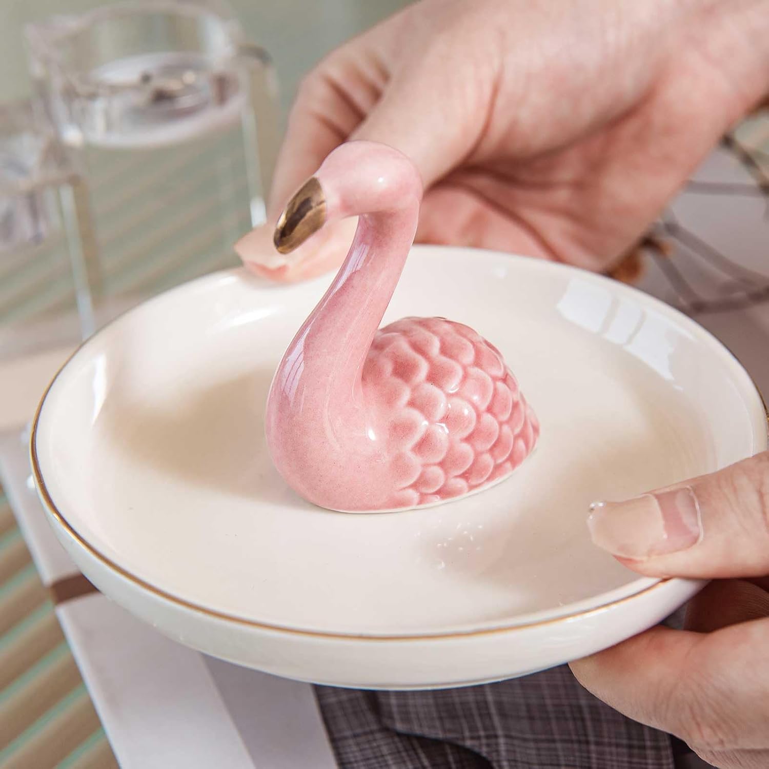 Ceramic Jewelry Tray Trinket Dish for Necklace Keychain Organizer / Flamingo