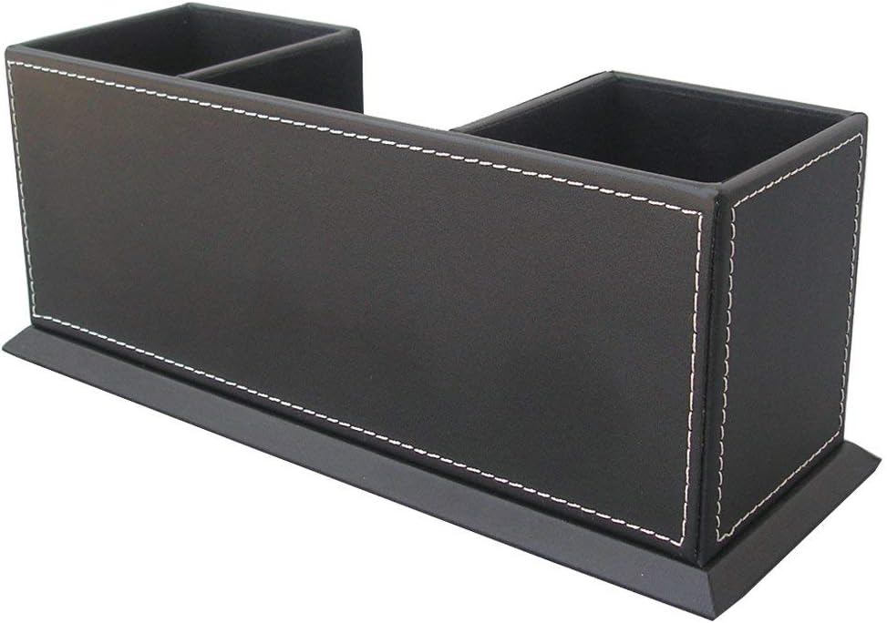 KINGFOM™ Double Holder Leather Multi-Function Desk Stationery Organizer Pen Pencil Holder Black