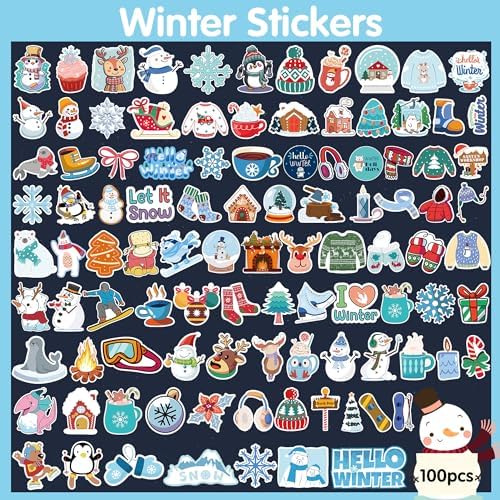 OHOME Winter Stickers | 100 PCS Snowflake Stickers for Kids - Vinyl Winter Games Toys Gifts Activities Party Favors Supplies - Snowman Crafts Bulk for Classroom Home