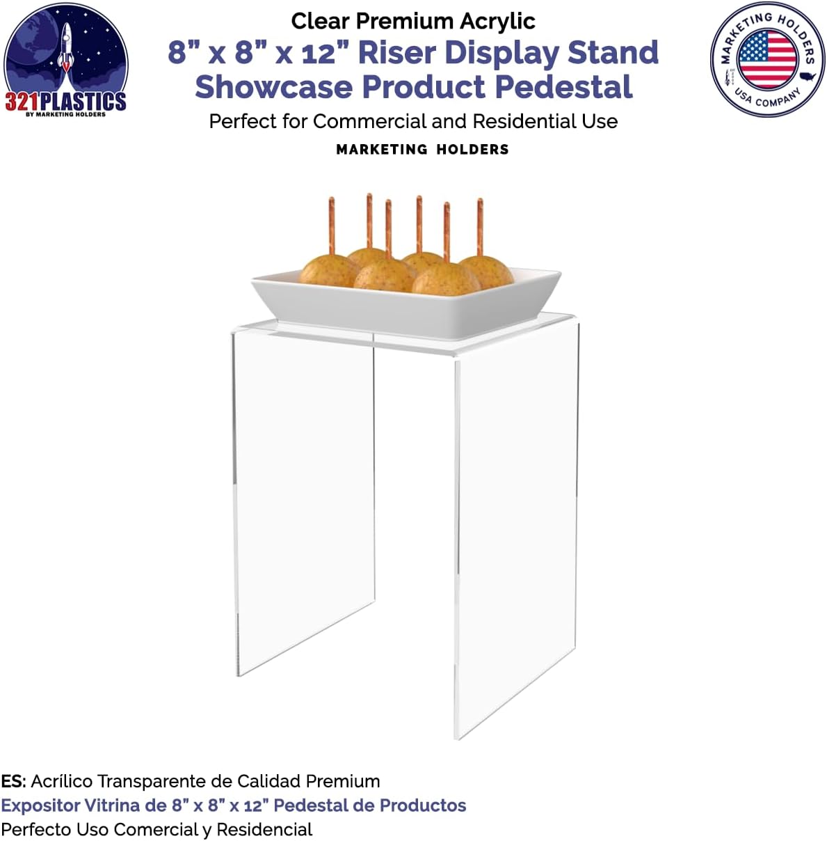 Marketing Holders 4 Pack Clear Acrylic Riser Display Stand 8" x 8" x 12" Merchandise Showcase One Piece Fixture Retail