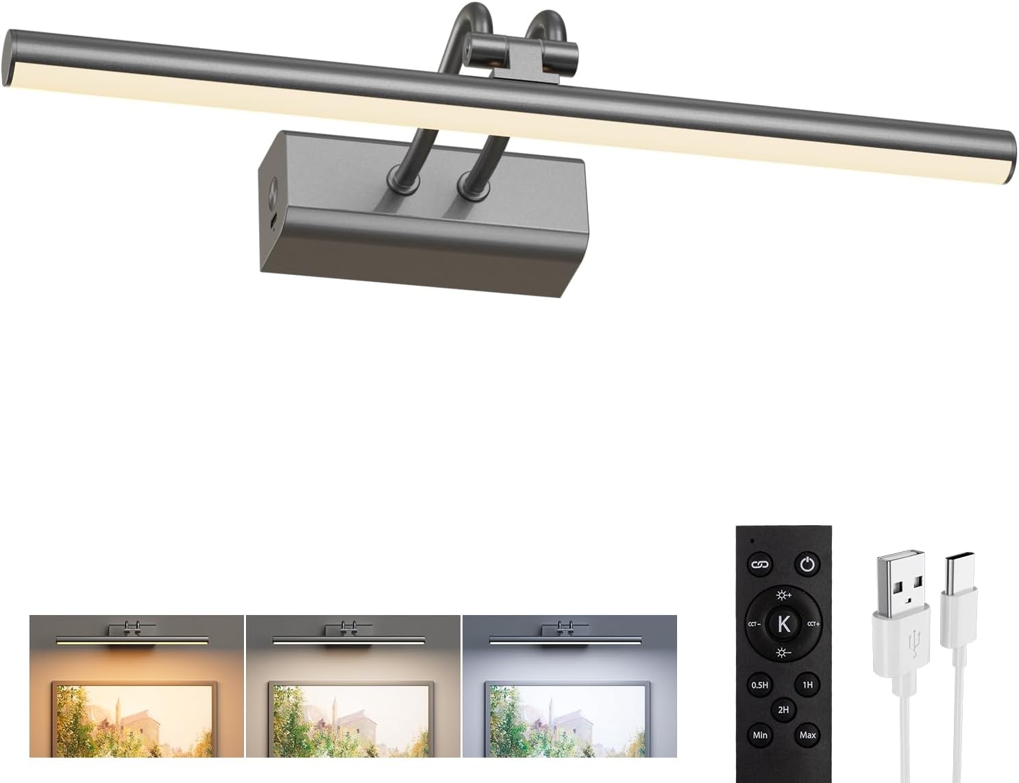 Battery Operated Picture Light for Wall, Grey, 13.8",RF Remote Control