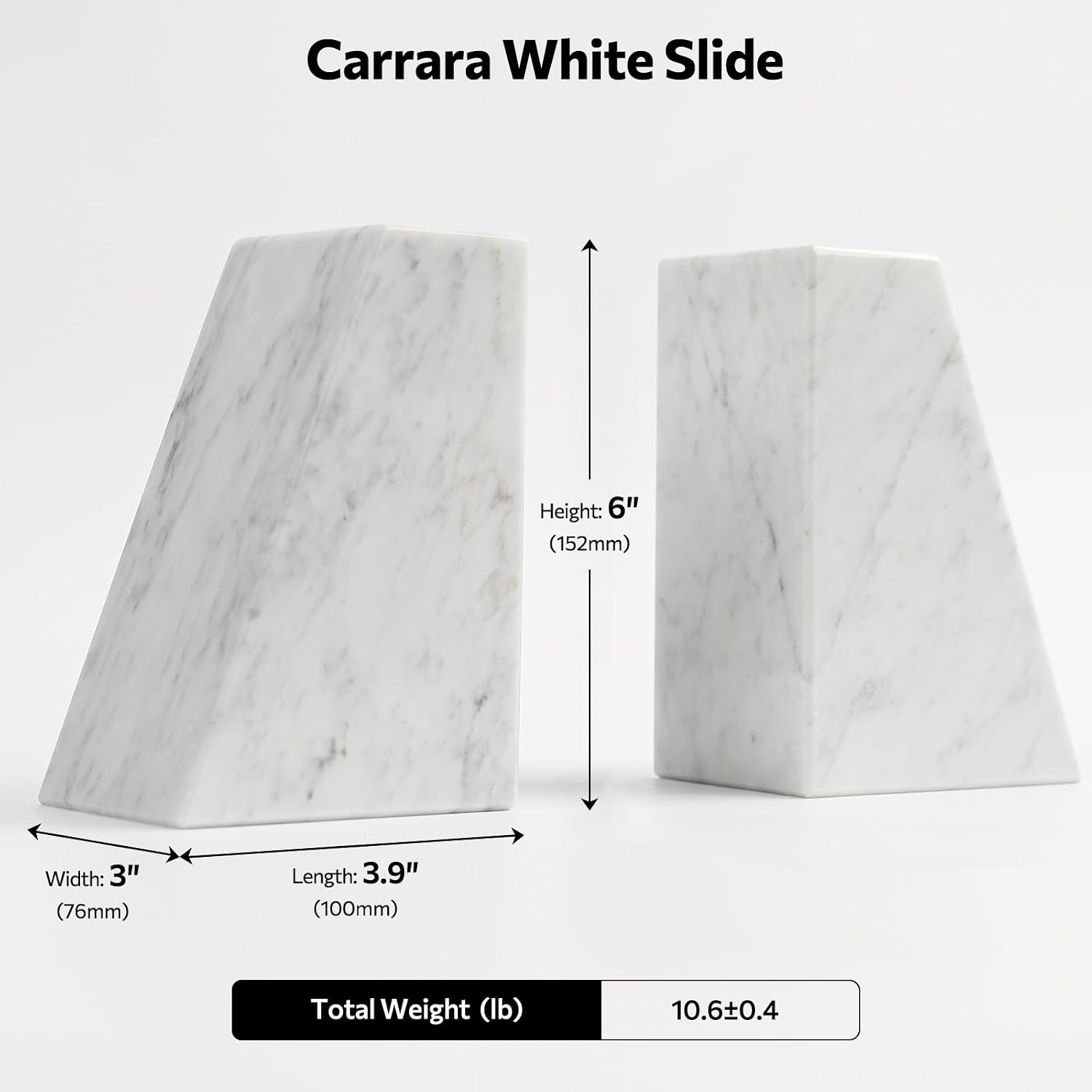 Marble Bookends / Stone Bookends Decorative / 3.9 x 3 x 6 / Carrara White