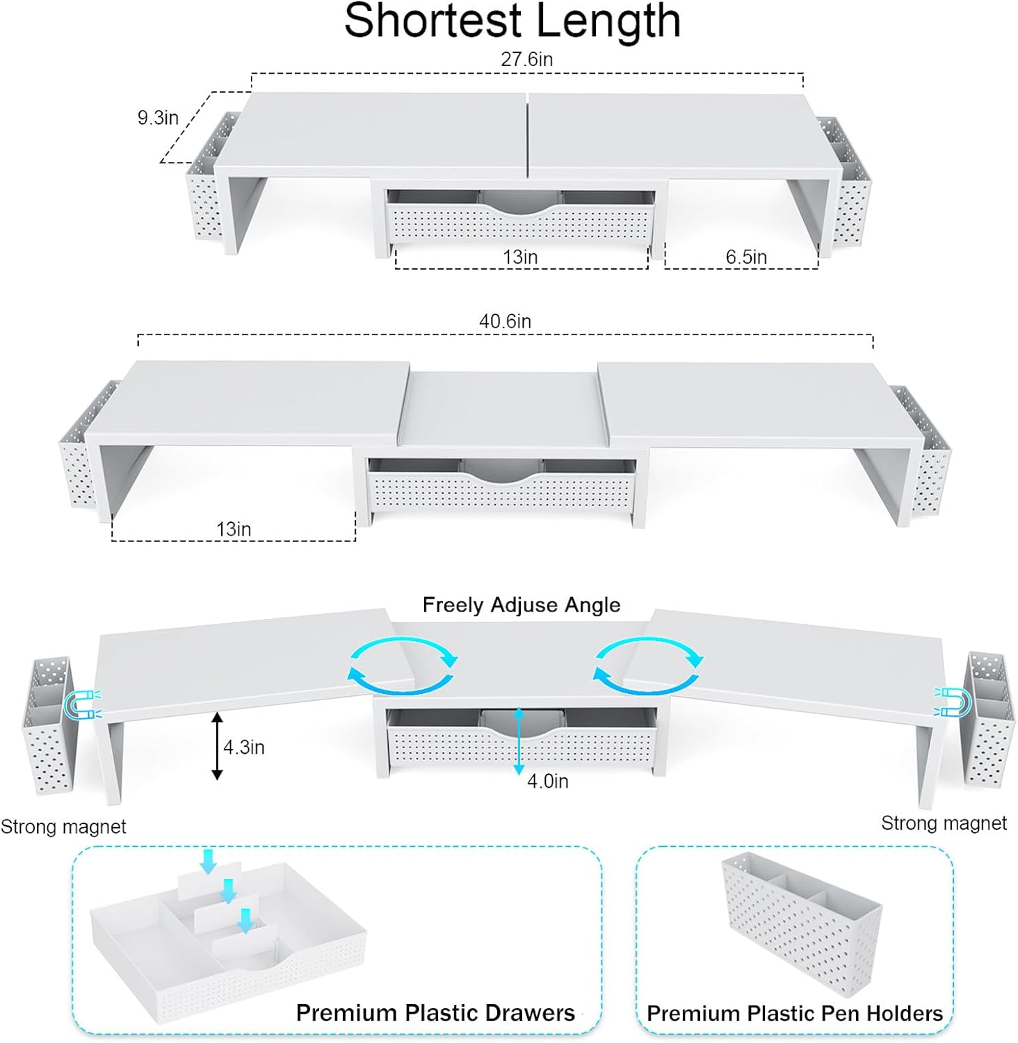 gianotter Dual Monitor Stand Riser With Drawer and 2 Pen Holders | Computer Monitor Stand Desk Organizer and