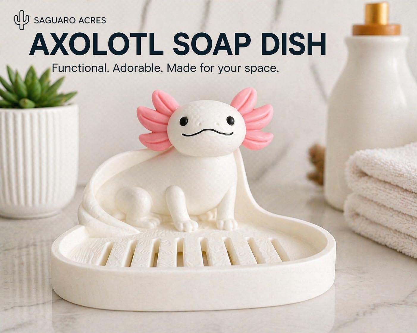 Self Draining Soap Dish Decorative Bathroom Soap Holder / Axolotl