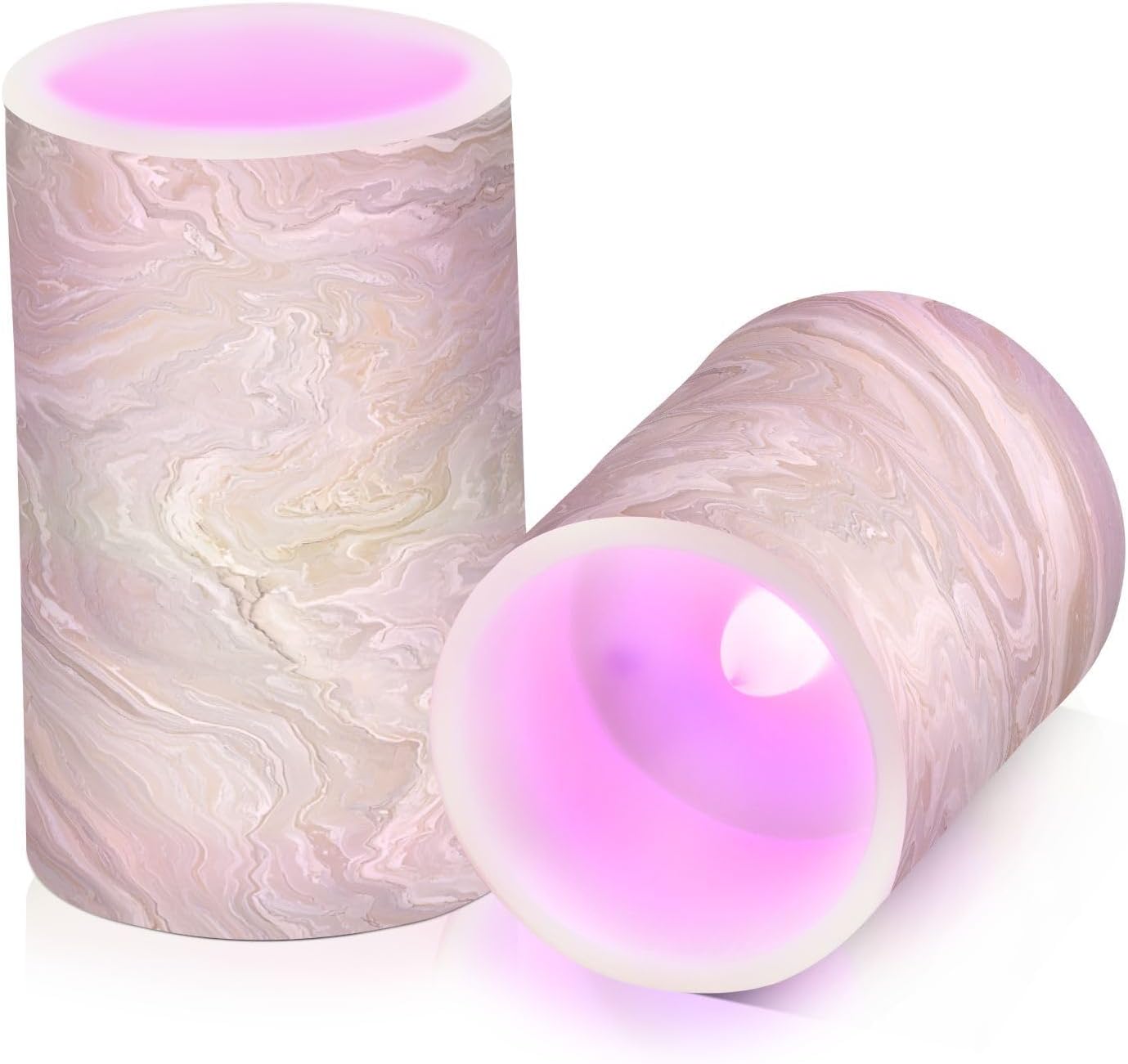 Flickering Flameless Candles, Gold Tile Marble LED Candles with Remote Timer, Set of 2 Battery Operated Candle for