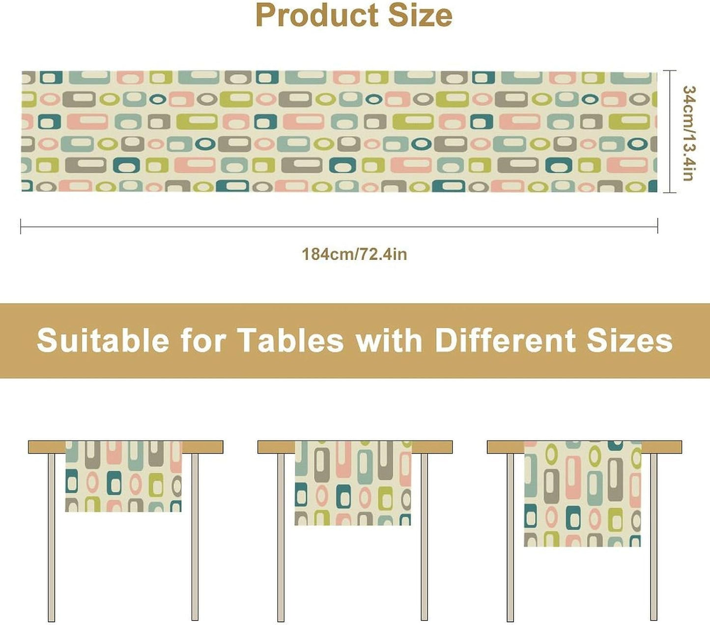 Mid Century Table Runner,Colorful Abstract Aesthetic Geometric Minimalist Patterns Printed Linen Table Runner for Home