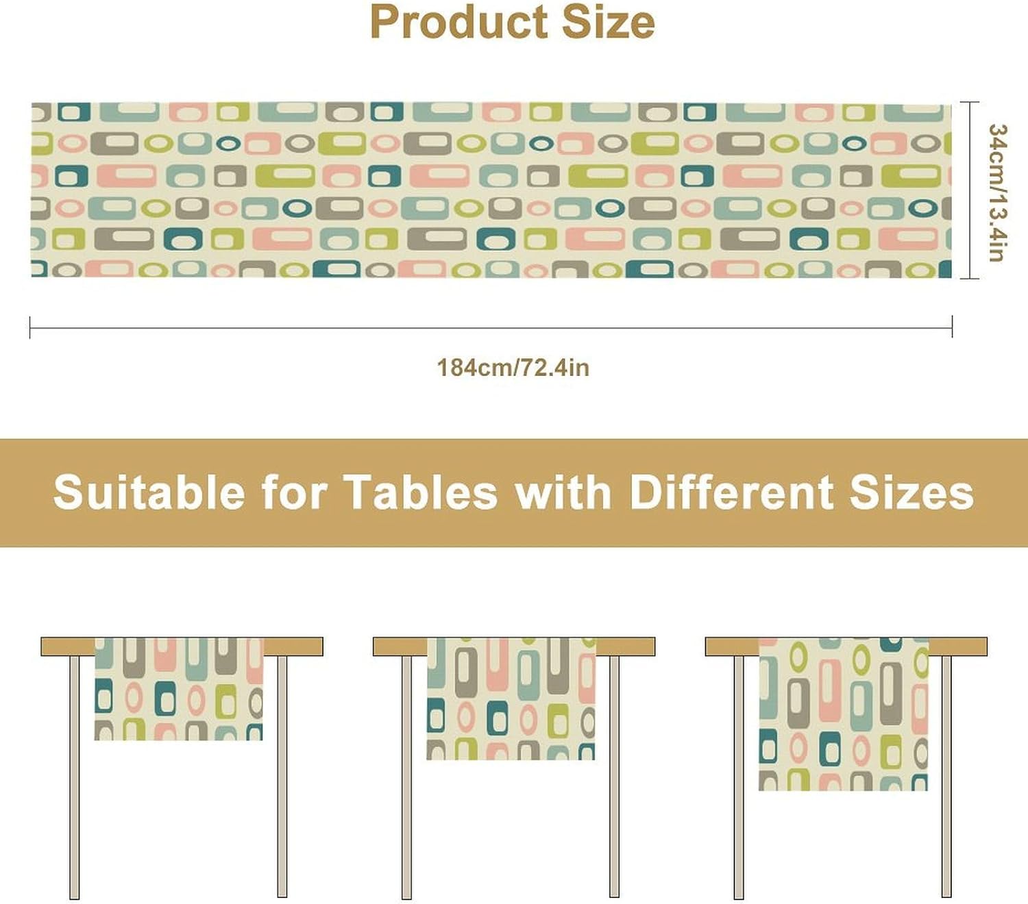 Mid Century Table Runner,Colorful Abstract Aesthetic Geometric Minimalist Patterns Printed Linen Table Runner for Home