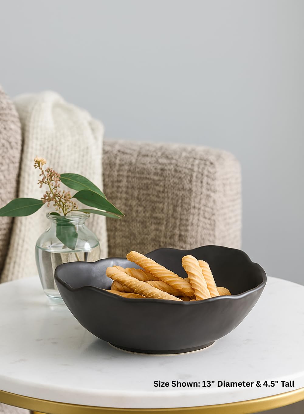 Organic Wavy Rim Ceramic Bowl / Black - XXL