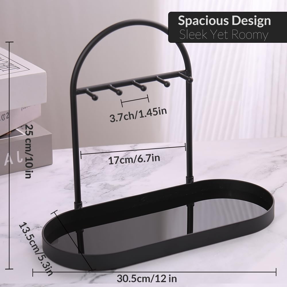 Metal Jewelry Organizer Stand & Key Holder Tray / Matt Black