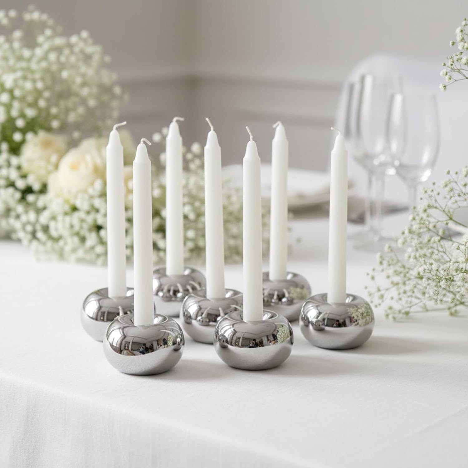 Modern Doughnut Shaped Candlestick Holder / Silver / Set of 2