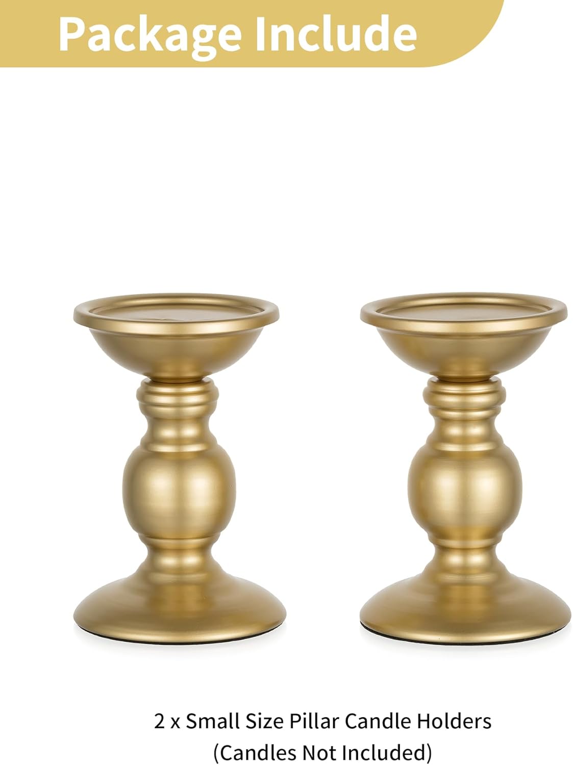 Set of 2 Gold Metal Pillar Candle Holders for 3 inches Dia Candle, Wedding Centerpieces Candlestick Holders Stand