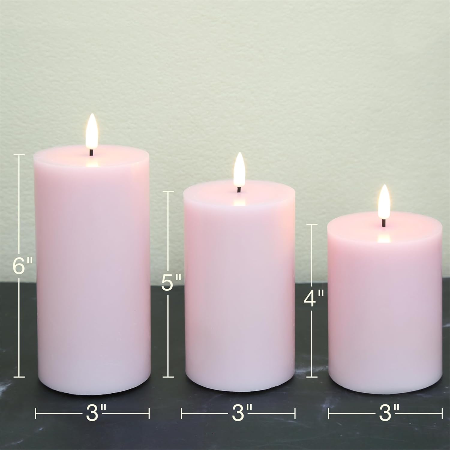 Pink Flameless Pillar Candles with Remote Set of 3 | Flickering LED Candles, 2 AA Battery Power, Flat Top Real Wax