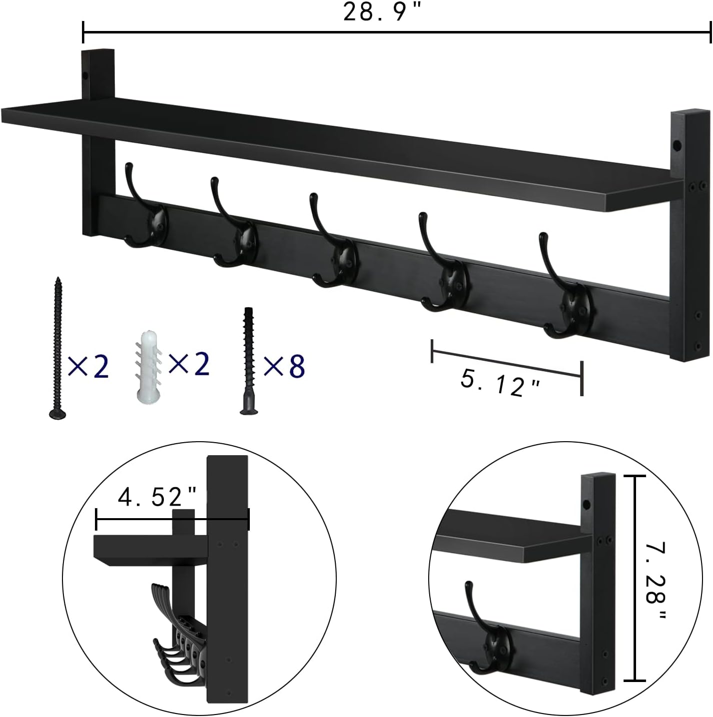 AMBIRD Wall Hooks with Shelf Entryway Hanging Wood Coat Hooks with Shelf Wall-Mounted Coat Hook Rack with 5 Dual Hooks