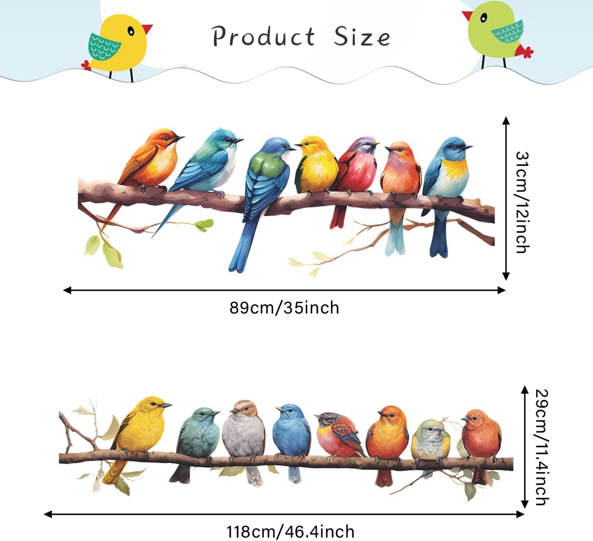 Birds on Branch Wall Decals Peel and Stick Birds Vinyl Wall Stickers / Watercolor / Set of 2