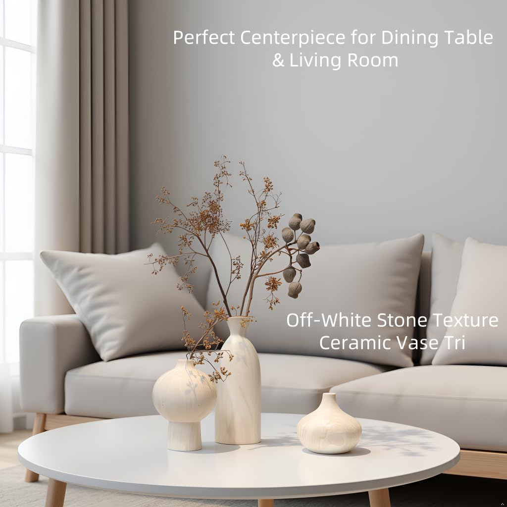 White Ceramic Vase in Beige / White with Stone Texture / 3 Inch / Set of 3