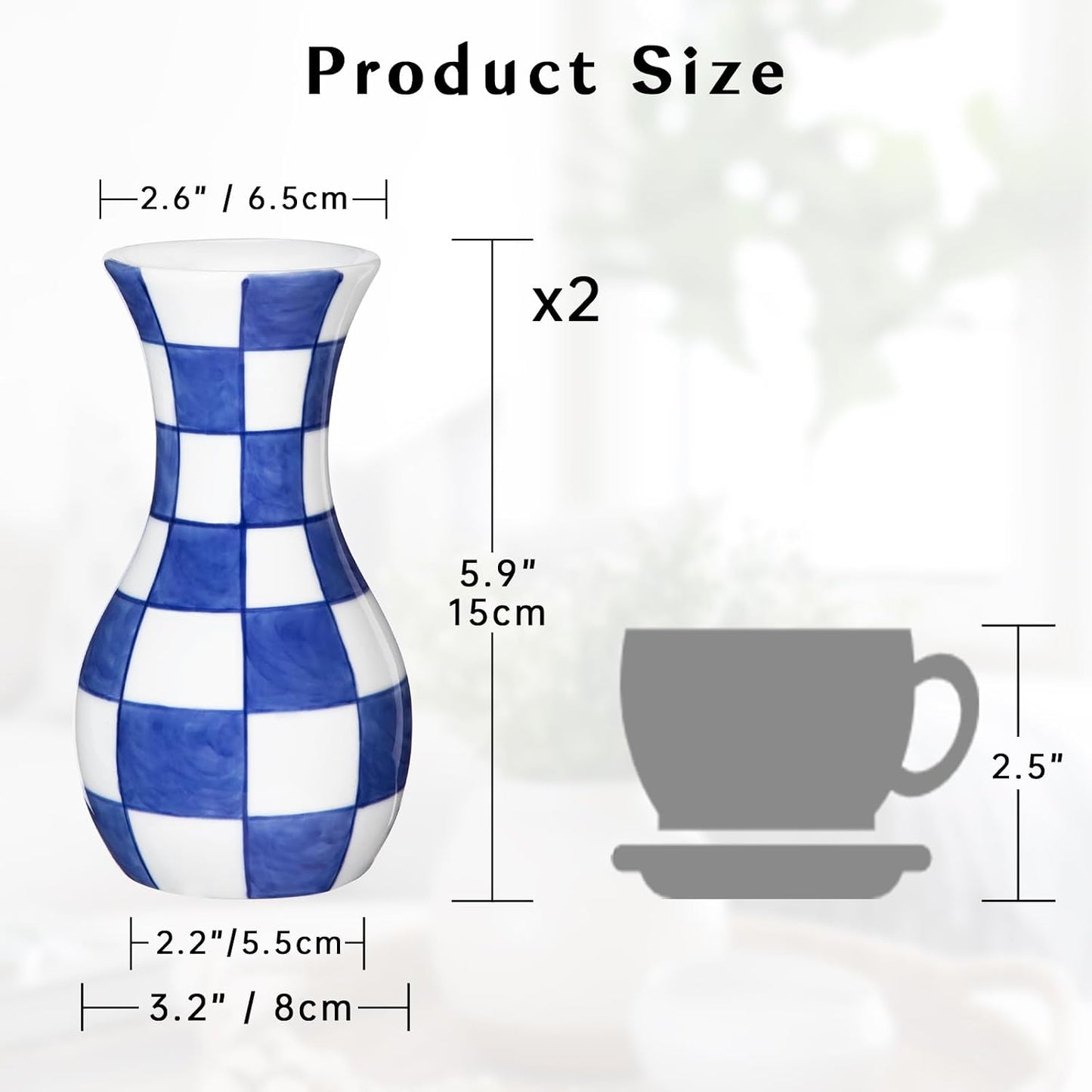 Bud Ceramic Flower Vase / # Plain Texture / Blue / 6 Inch / Set of 2