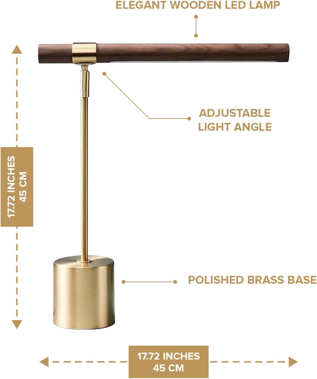 Modern Banker Slim Table Lamp - LED Desk Light - Wood Brass Lamp - Adjustable Table Lamp - Mid Century Desk Lamp for