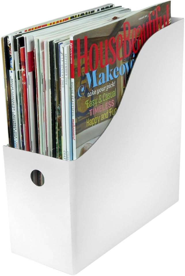 Evelots Magazine File Holder -Set of 6 White - Office Desk Organizer - Sturdy Cardboard - New Upgraded Double Front