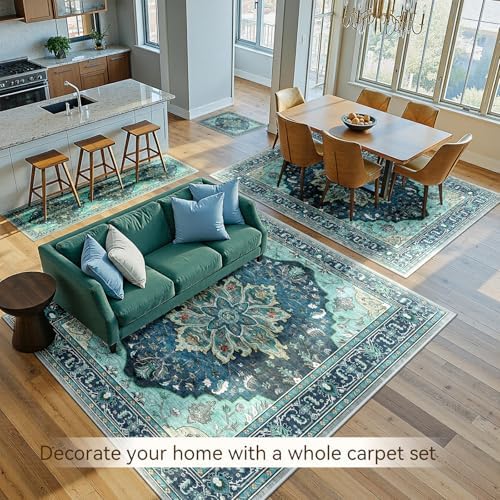 RELEANY Washable Area Rug, Large 10'x14', Teal