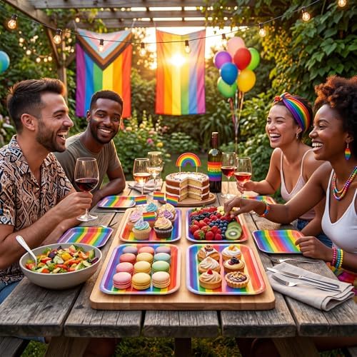 Vesici 3 Pcs Rainbow Serving Trays 13 x 10 Inch Colorful Melamine Platters Rainbow Reusable Rectangular Serving Dishes for Summer Birthday Baby Shower LGBTQ+ Pride Month Party Food Snack Dessert Candy