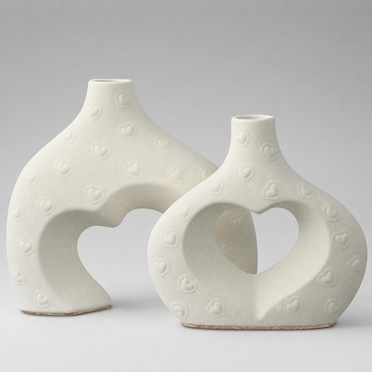 Ceramic Heart Flower Vase Home Decor / Large Cream White / Set of 2