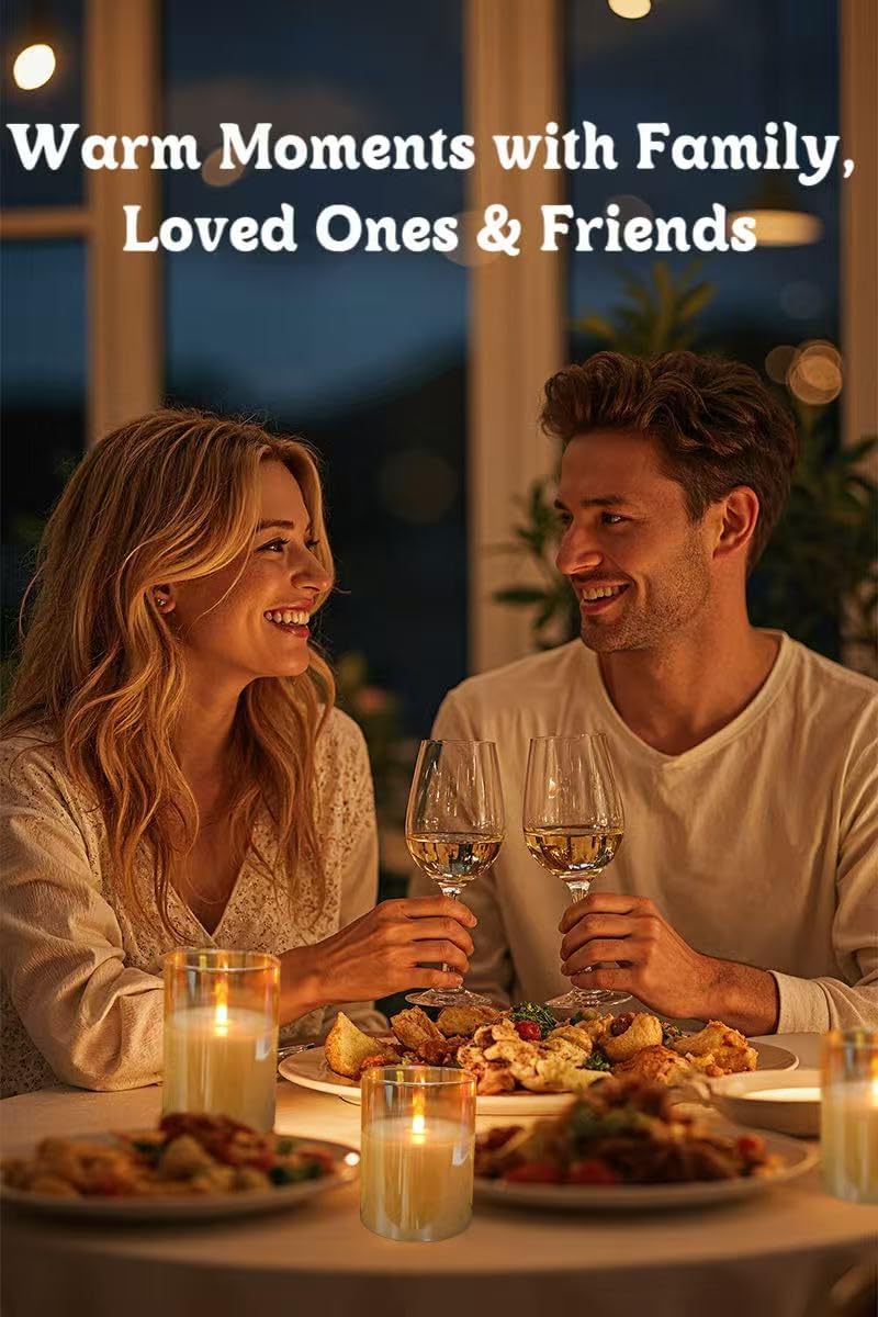 200 Hours Glass Rechargeable Flickering Flameless Candles with Remote | Rechargeable LED Pillar Fake Candles, Real Wax