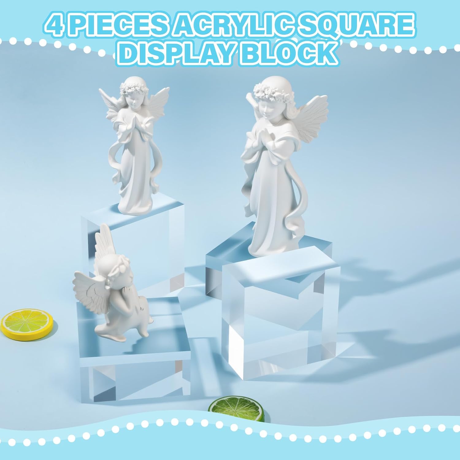 Qunclay 4 Pcs 4 x 4 x 2 Inches Acrylic Square Display Block Clear Polished Acrylic Cubes Jewelry Display Stand for