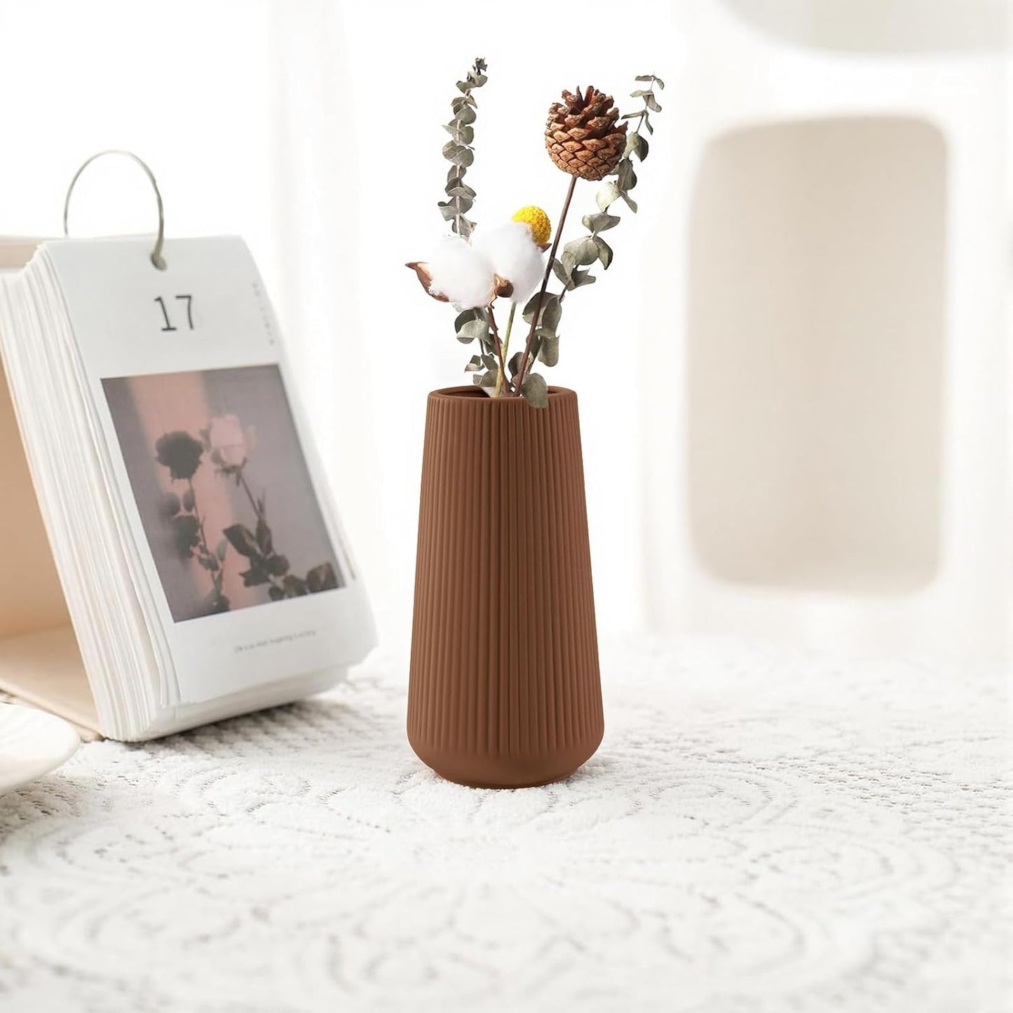 Ceramic Vase / Small Flower Vase for Pampas Grass / Caramel