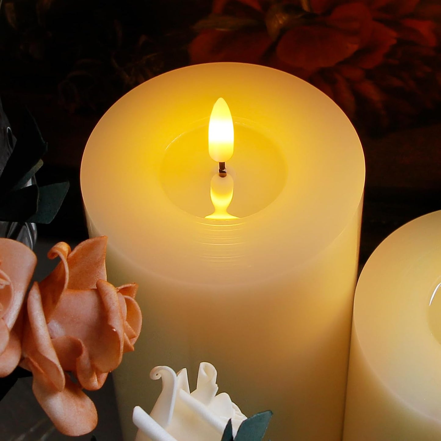 Flameless Flickering D: 4" H: 6" Real Wax Ivory Remote Candles with Candle Grease, Pack of 2 Timer LED Battery Operated