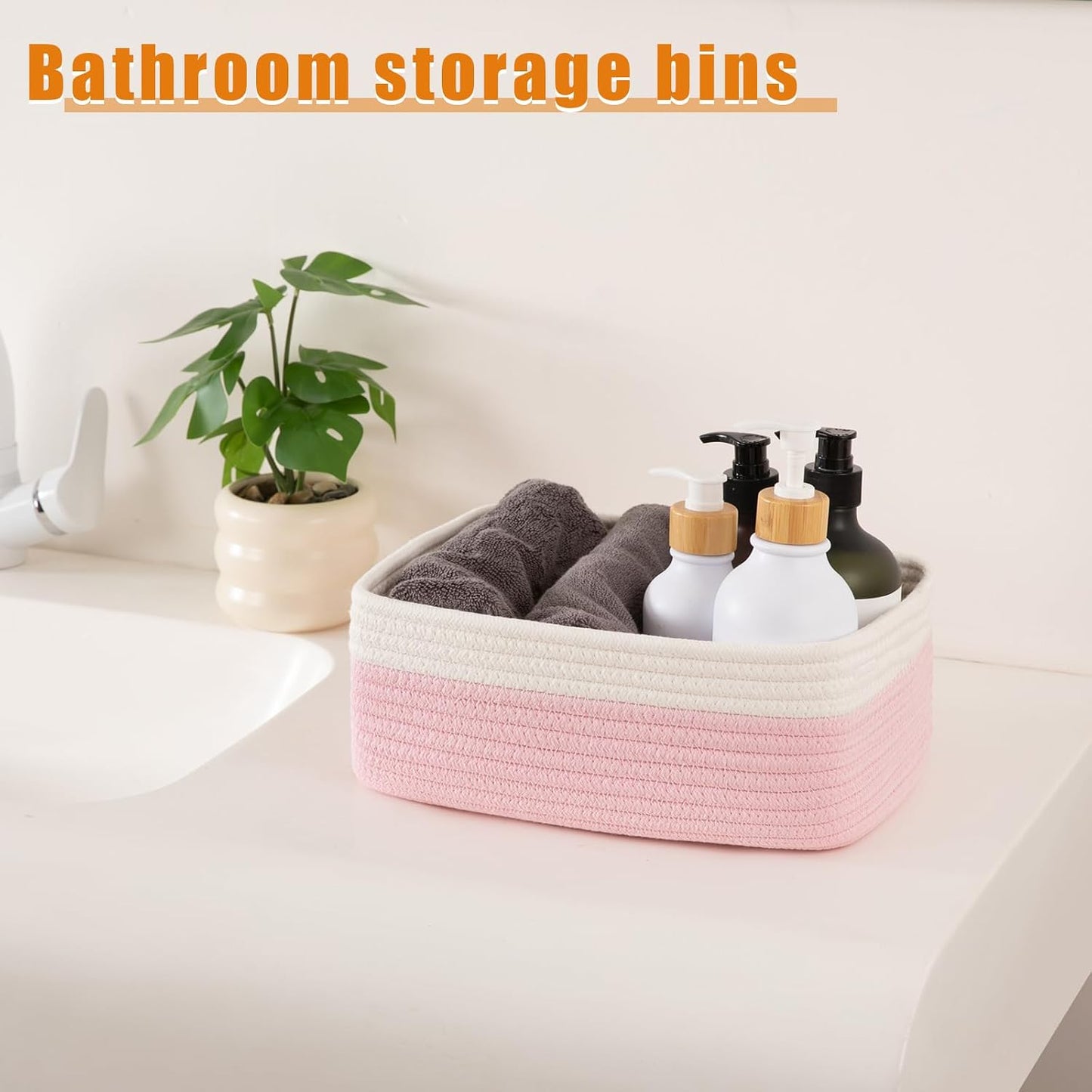 Small Bins / Organizer Baskets / Pink/white / 11.8"*7.8"*4.7 / Set of 4