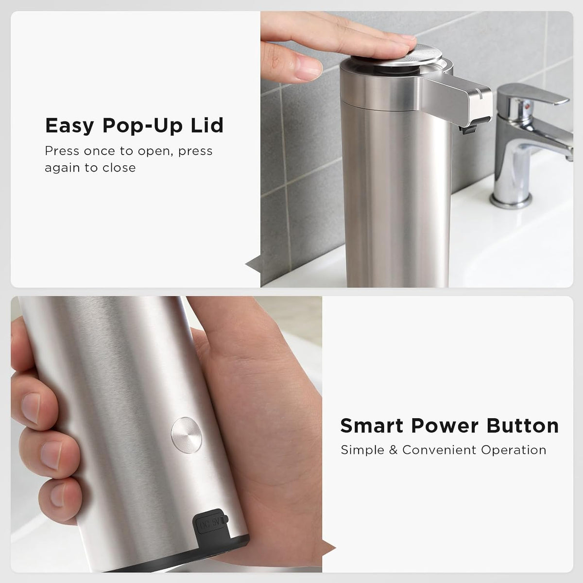 Newise Automatic Soap Dispenser - 9 oz, Rechargeable Touchless Liquid Soap for Kitchen and Bathroom with 3 Adjustable