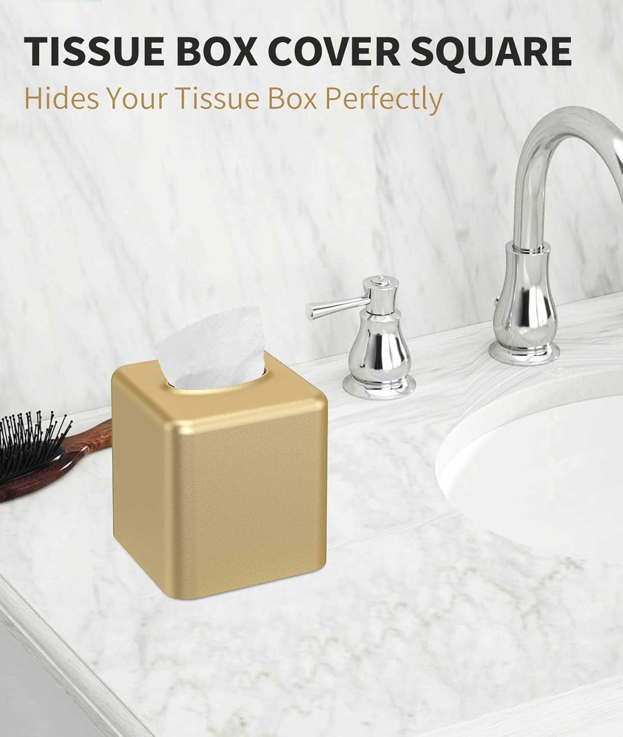 Square Metal Tissue Box Holder Modern Decor Facial Napkin Holder Tissue Box Dispenser / Gold