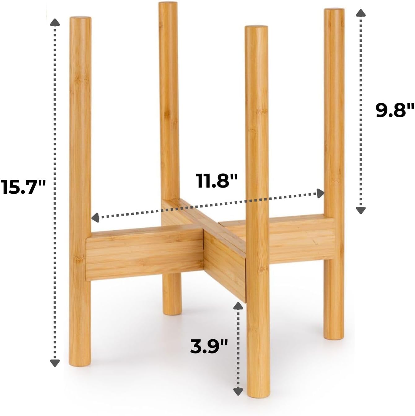 Fox & Fern Mid Century Plant Stands for Indoor Planters, Bamboo, 11.8 Inch | Plug In Design, Holds 200 lbs, Two High