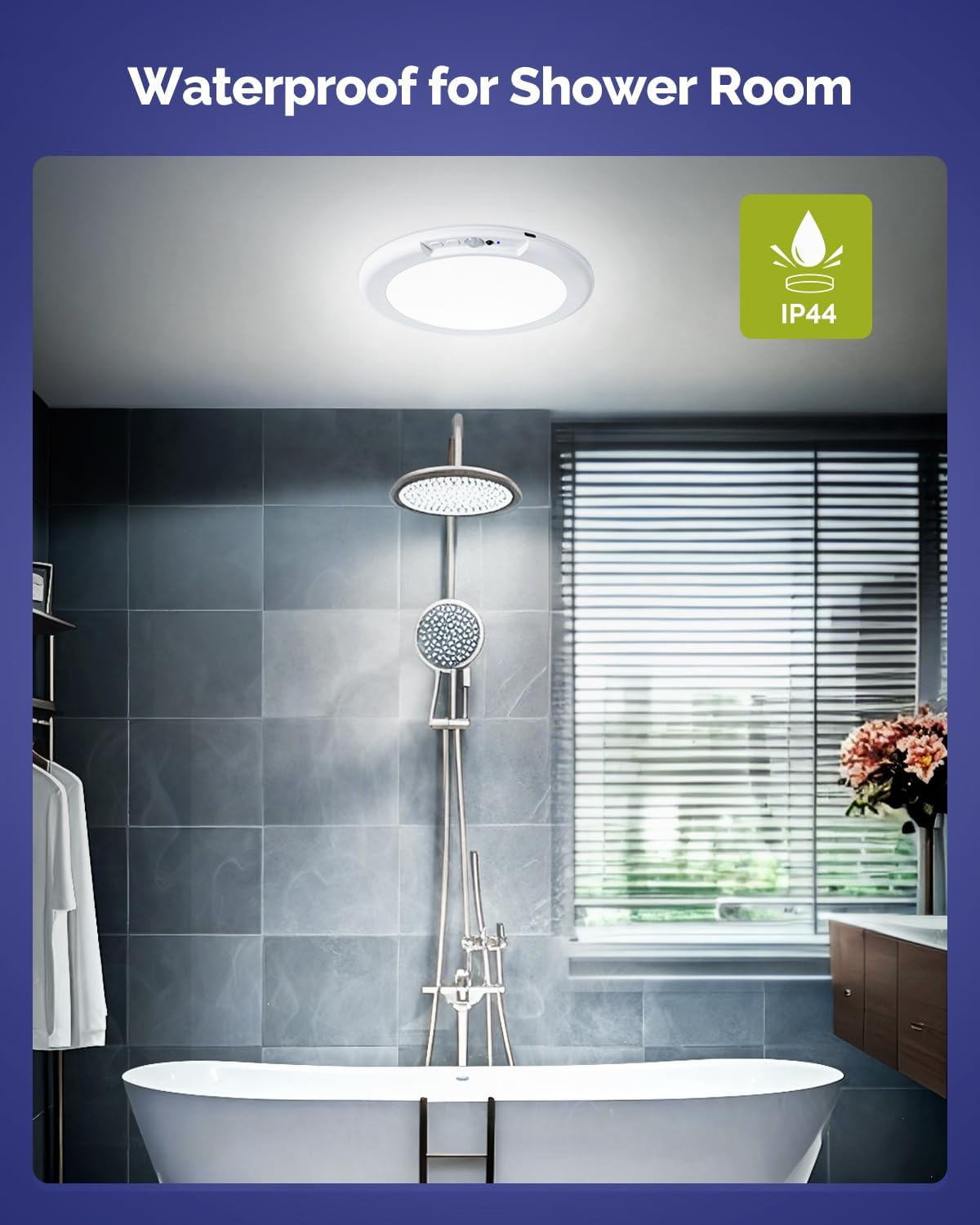 Rechargeable Ceiling Light, Inside Shower Light Waterproof 2 Pack | 7.48" Wireless Motion Sensor Ceiling Lights with
