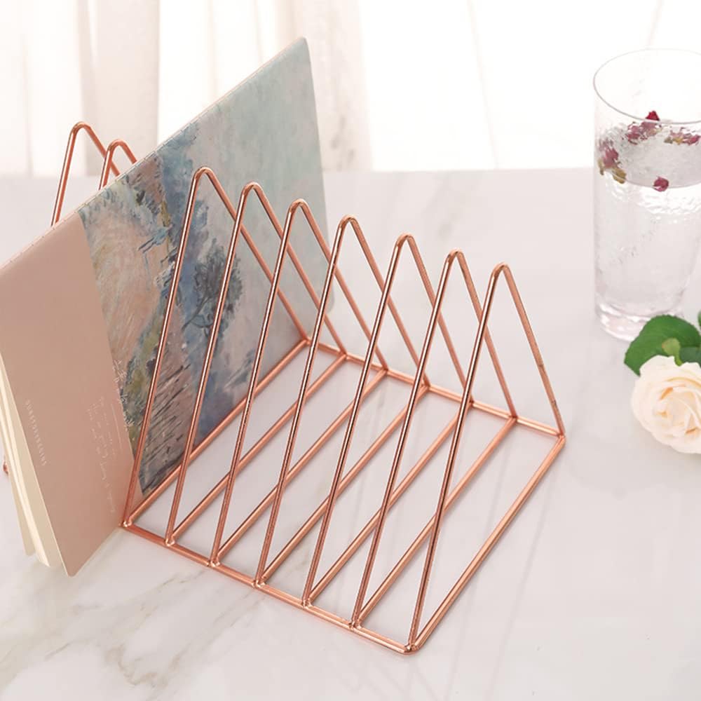 Sooyee 2 Pack Rose Gold Magazine Holder, 9 Slot Desktop File Sorter | Record Holder, Book Album Display Rack, Desktop