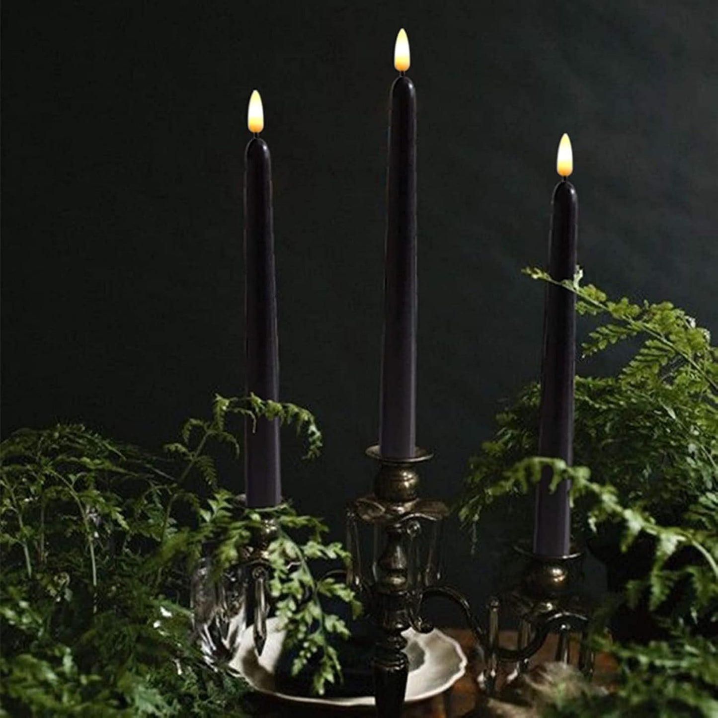 NONNO & ZGF 10 Pack Black 11'' LED Wax Covered Taper Candles with 2 Remote Control, Flameless Battery Operated Decor